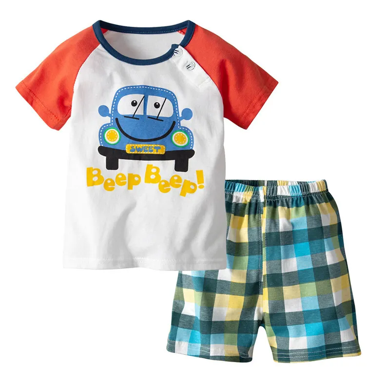Новые летние 2019 малышей одежда для сна для мальчиков хлопок детская одежда мультфильм животных Детские Пижама для мальчиков комплект