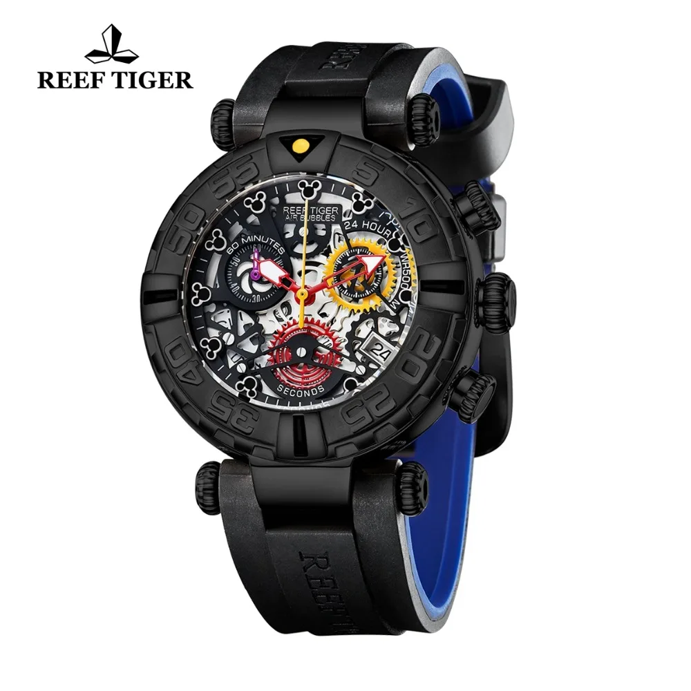 Reef Tiger/RT Роскошные Брендовые спортивные мужские часы с изображением скелета кварцевые часы хронограф часы с резиновым ремнем Montre Homme RGA3059-S