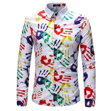 Мужские рубашки бренд Мода Длинные рукава Топы ладонной печати мужская одежда Рубашки Slim Для мужчин рубашка