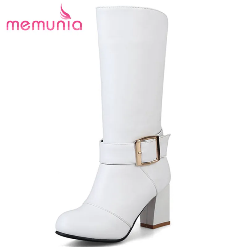 

MEMUNIA 2020 new ankle boots fashion buckle round toe thick heels boots autumn winter women boots big size 32-43