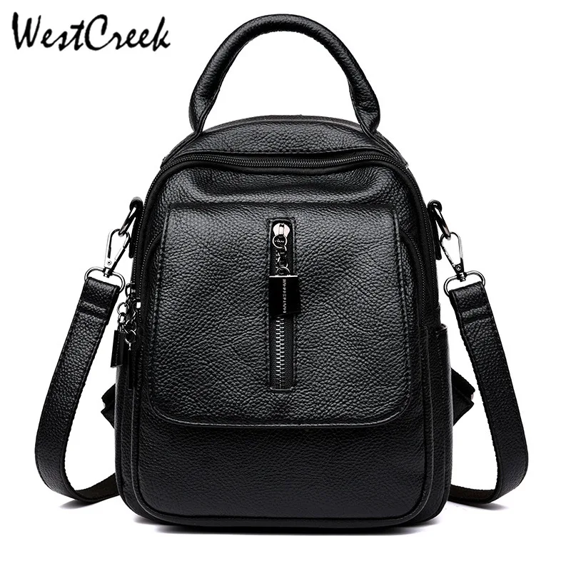WESTCREEK Brand Leather Small Backpack Women Anti Theft Multi Function