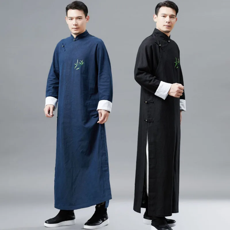 Этнический мужской халат, Шелковый кимоно, халат с длинными рукавами, Китайский рисунок счастливого дракона, пижама, халат, Мужская Ночная одежда