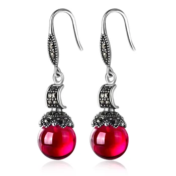 

2015 new 925 Silver Red corundum Garnet Retro red Fashion Dangle Earrings Women jewelry accessories girlfriend birthday gift