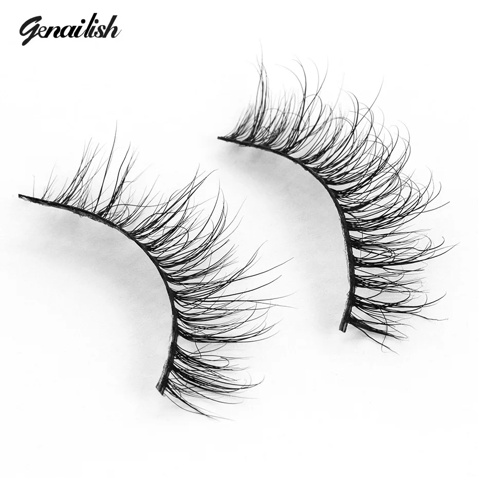 

Genailish Mink Eyelashes Natutal Extensions Lashes Handmade Mink Fur False Eyelashes For Makeup 1 Pair Pack A17