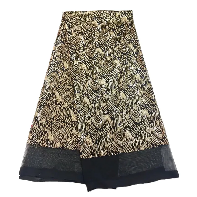 

Gold Color French Mesh Lace Fabric Sequined Net Fabrics Tulle lace with Sequins for Evening Dresses-11 33