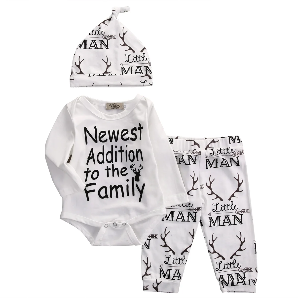 

2PCS Set Infant Toddler Newborn Baby Boys Girls Long Sleeve Top Romper Reindeer Printed Pants Leggings Hat Outfits Clothes 0-18M