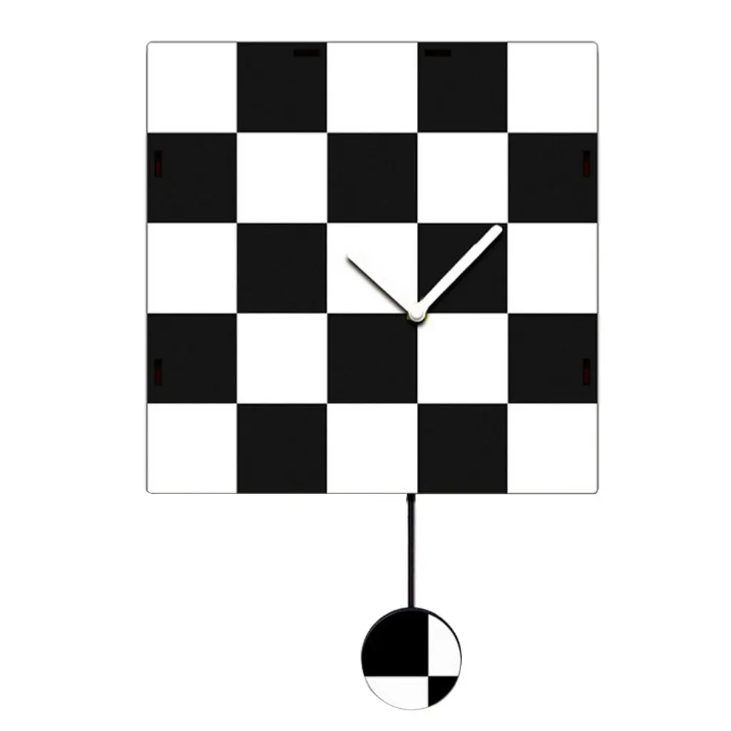 Wooden Grid Design Quartz Wall Clock Decorative Wall Pendulum Clock for Home Office Decoration, 22x33x5cm
