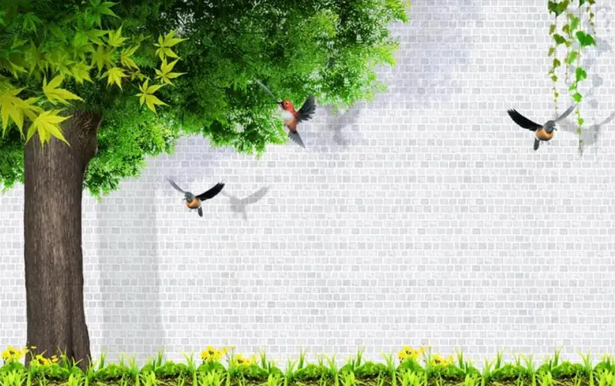 Beibehang обои на заказ большой высокого класса 3D стерео зеленое дерево кленовый лист птица Гостиная ТВ задний план стены papel де parede