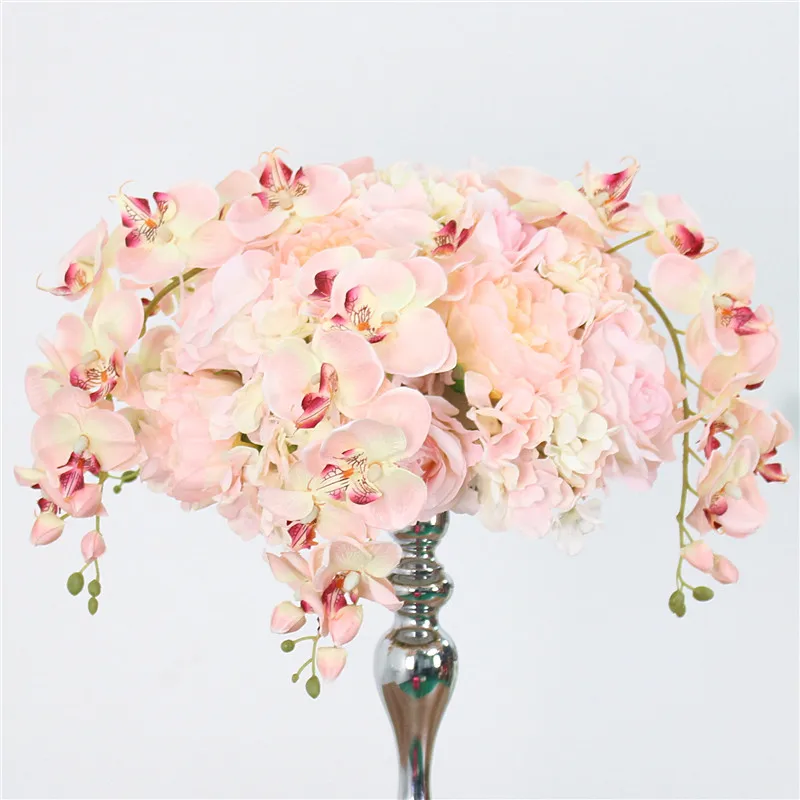 Искусственный Шелковый цветок розы гортензии фаленопсис смешивание цветочный шар для свадьбы дорожный гид приемный стол Декоративные искусственные цветы - Цвет: 35cm  pink