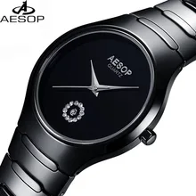 Lunry AESOP reloj de los hombres negro fecha De Cerámica a prueba de agua reloj de Cuarzo relogio masculino