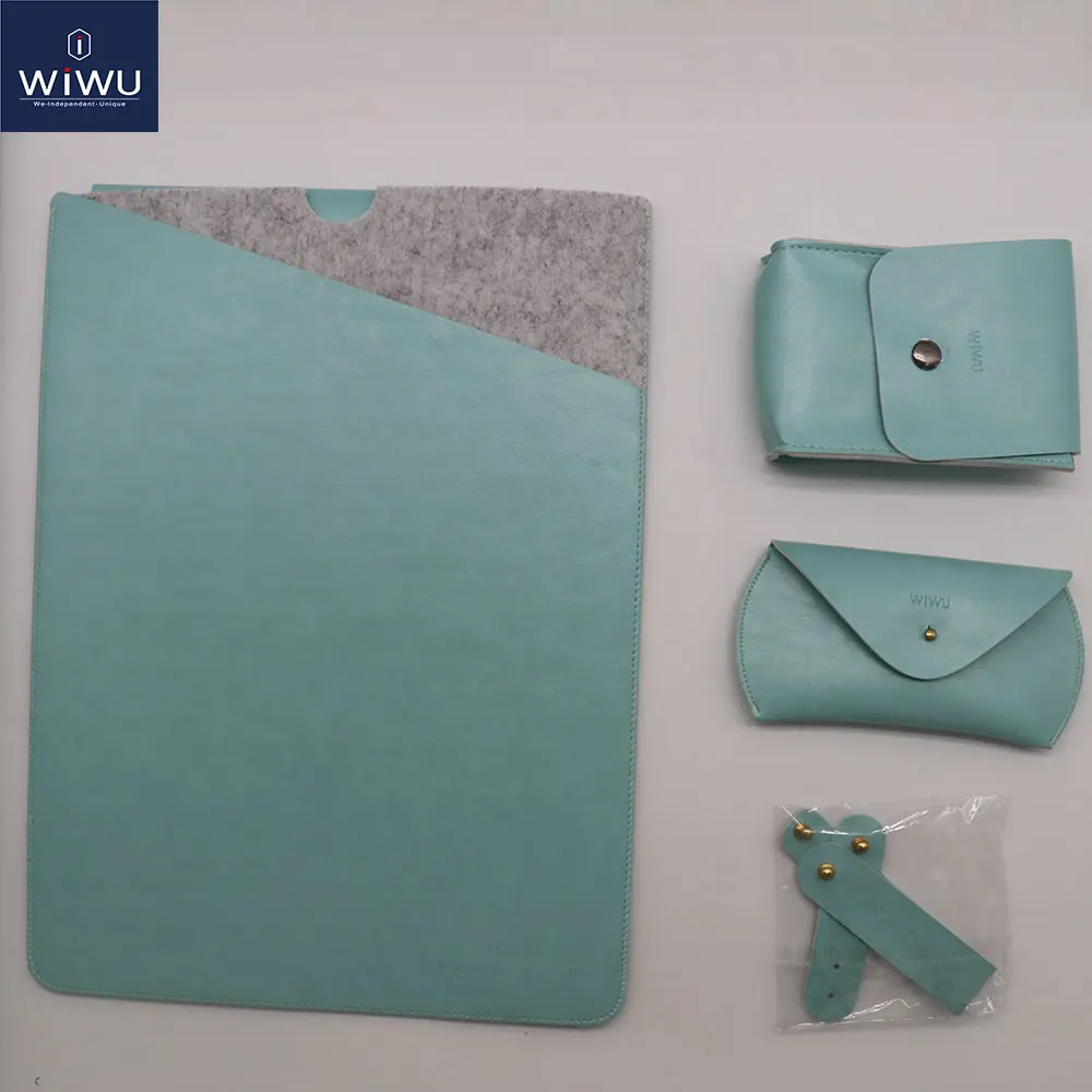 WiWU 4 в 1 чехол для ноутбука MacBook Pro 13 15 дюймов из искусственной кожи водонепроницаемый чехол для ноутбука MacBook Air 13 Чехол сумка для ноутбука 14 - Цвет: Зеленый
