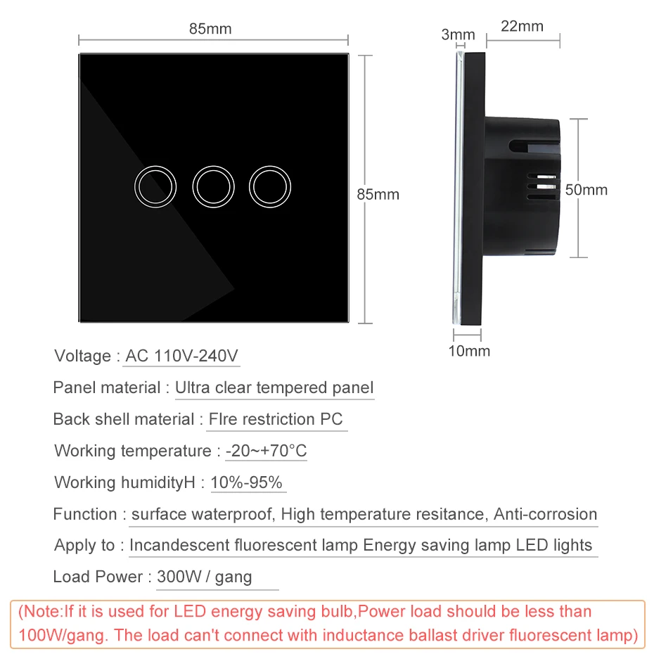 Light Switch for LED Light Touch Screen Wall Light Switch Recessed 220V EU UK Standard Crystal Glass Touch Panel Control Switch