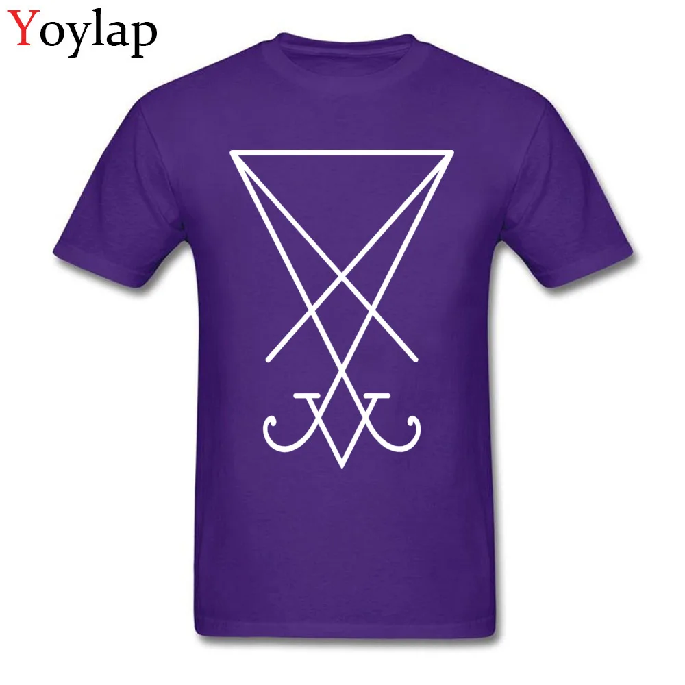 All Cotton Men Short Sleeve Tops Tees Sigil of Lucifer - White Printed Summer Autumn T Shirts Design Fitted Crew Neck Tee-Shirts purple
