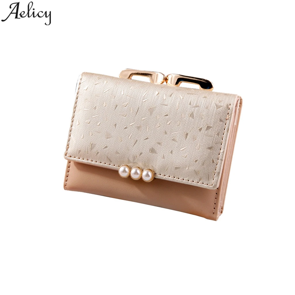 Aelicy новинка женский короткий кошелек с жемчугом три сложения бумажник для рук
