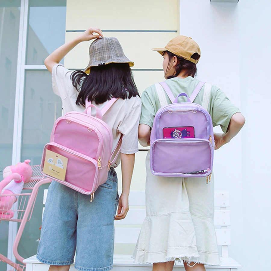

Clear Pvc Women Backpack Harajuku Candy Color Backpack Cute Transparent Waterproof Bag Schoolbags For Teenager Girl Shoulder Bag