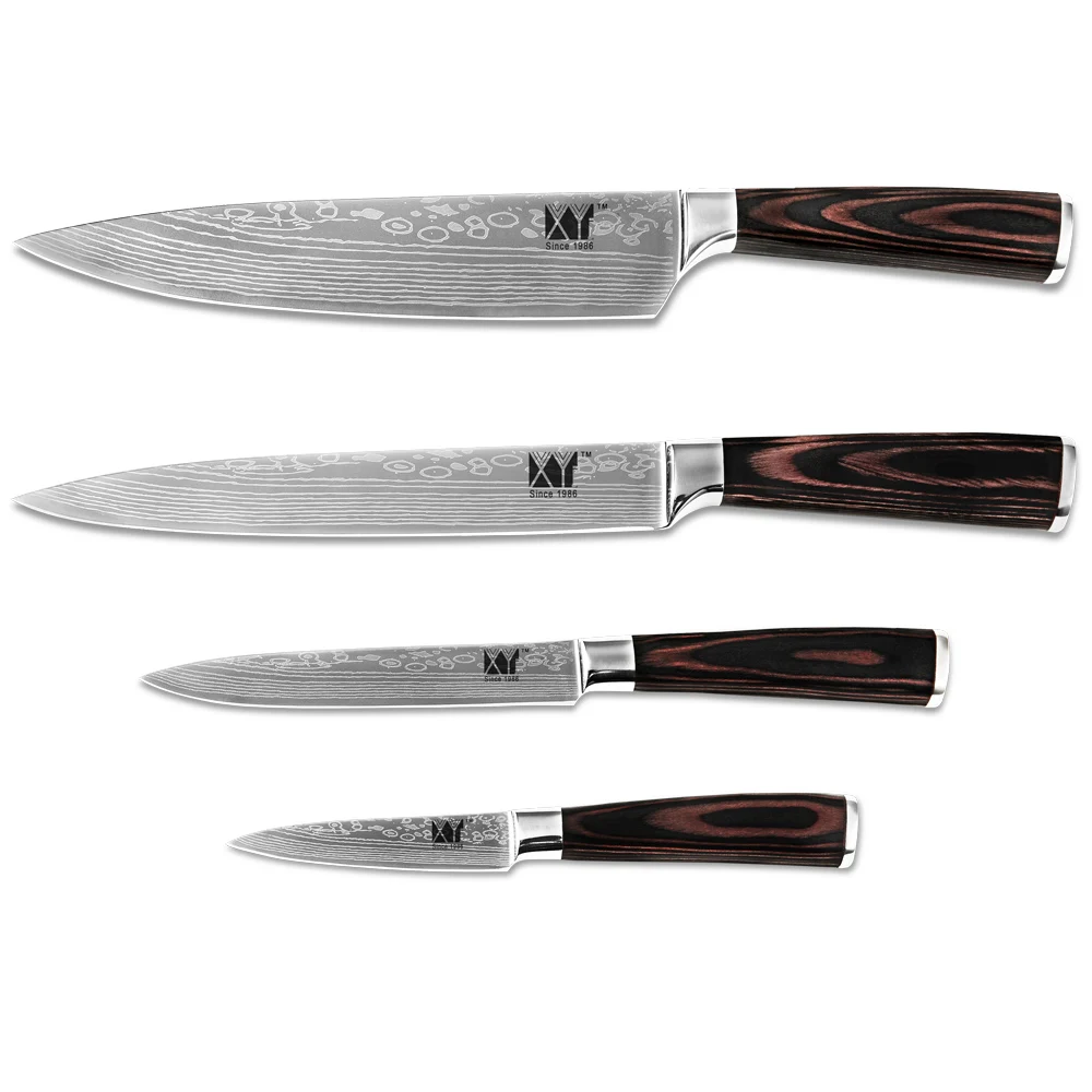 

Good Quality Paring Utility Slicing Chef 4 Pcs Kitchen Knives Set Laser Veins 7cr17 Stainless Steel Knife Cooking Knives