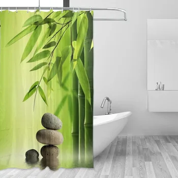 

Waterproof 3D Shower Curtain for the Bathroom Stone Green Bamboos Printed Decoration Flower Bath Curtain Polyester with 12 Hooks
