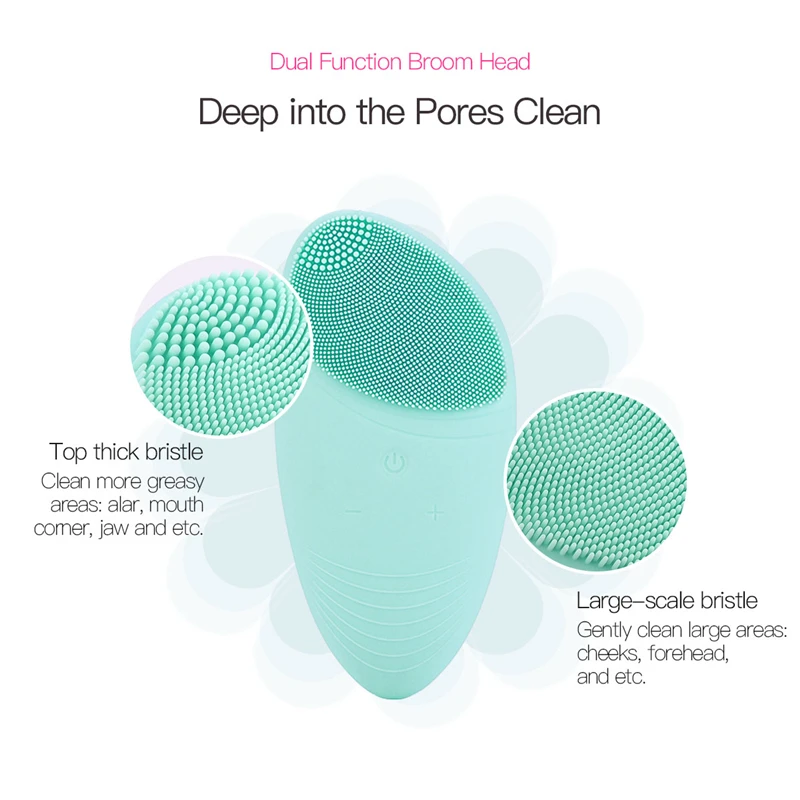 Sound Wave Facial Cleansing Brush Silicone High Frequency Vibration Face Pore Dirt Removal Waterproof Facial Cleaner Skin Care