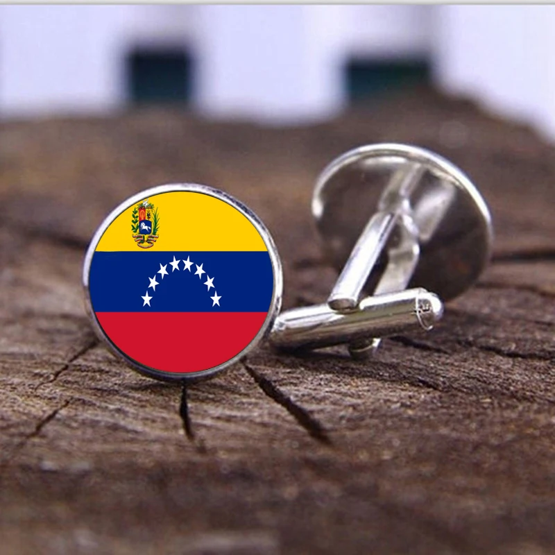

SUTEYI 1 Pair Venezuela flag cufflink silver plated cuff links men button National Symbolic Accessories Antique Vintage Men