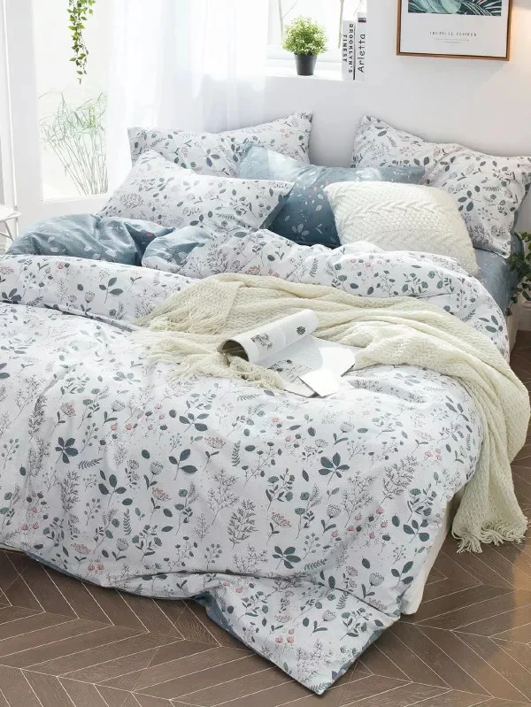 

Simple Flowers Style 4pcs Bedding Sets Duvet Cover Sets Pillowcase Bedclothes Queen King Size