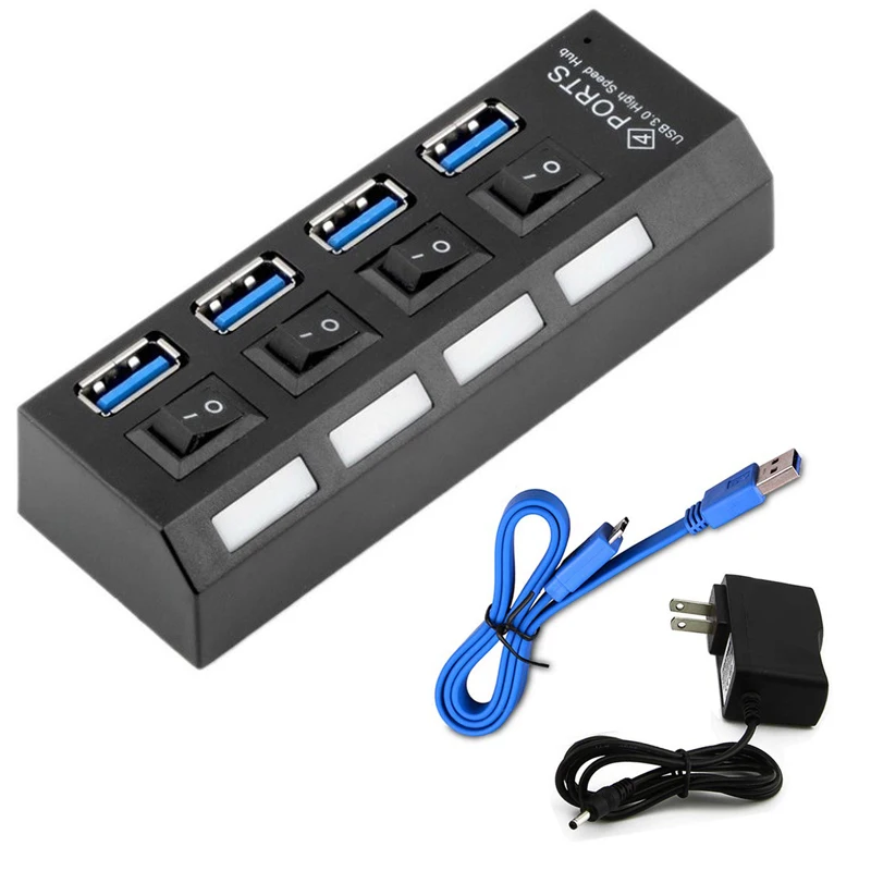 

USB 3.0 Splitter 4 Ports LED on/off Switch High Speed Portable USB HUB 3.0 Power Adapter For Macbook Notebook Laptop accessories