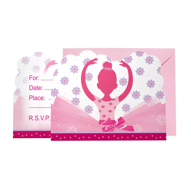 

Lovely Ballet Girl Theme Invitation Card for Kid Birthday Party Gender Reveal Pink Cartoon Invitation with Envelope Party Supply