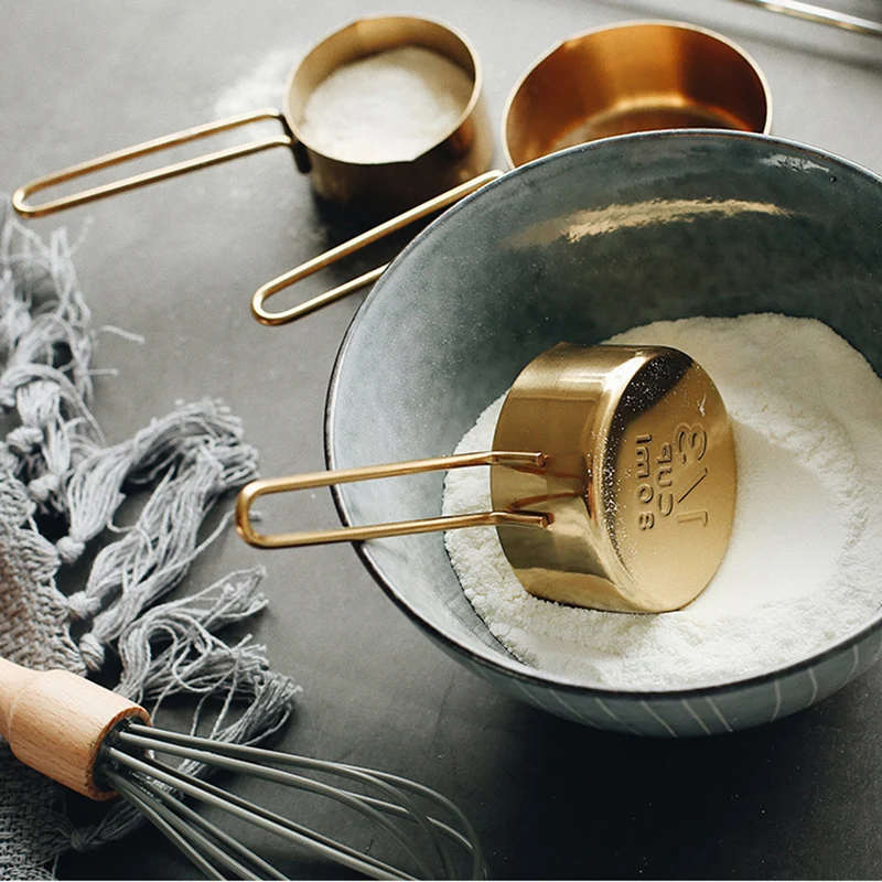 Kitchen Scale 4Pcs Stainless Steel Measuring Cup Set Gold Measuring Cups Coffee Scoop Spoon Measuring Spoon Baking Cooking Tools (13)