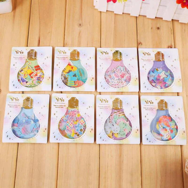 Kawaii Sticker Light Bulb Series Sticker Pack Cartoon Animal Flower Scrapbook Sticker Creative Cane Decoration Album Diary