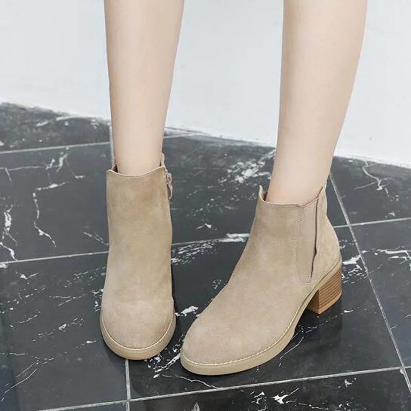 Chaussures Noir Faible Kaki En On Plate Split De Brun Femme Style Talon 2019 Bottines brown Slip forme Black Décontracté Confortable Mode khaki Cuir Femmes 5q3jARL4