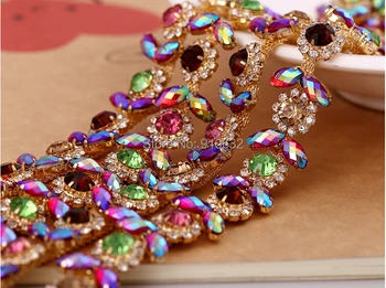 

1 Yard Oval Purple AB Crystal Angel Wing & Round Crystal Rhinestones Button Chain Trim For Sewing Craft DIY