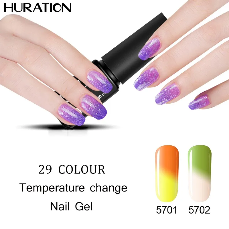 Huration 7ML Temperature Change 29 Color UV LED Soak Off Gel Nail Polish Colorful Snowy Brushes Design Lacquer Art | Красота и