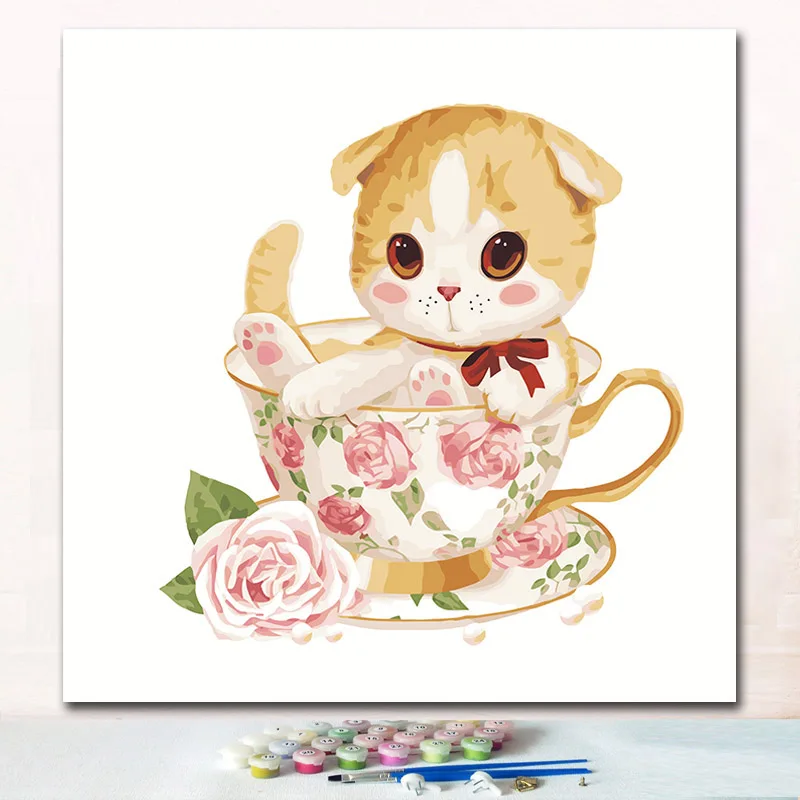 Новая краска по номерам Кот в молочной шапке картины с краской цвета для рисунков краски на холсте детей - Цвет: 7264 cat12