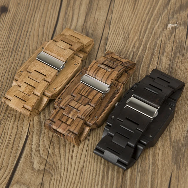 BOBO BIRD Timepieces Bamboo Wooden Men Watches Top Luxury Brand Rectangle Design Wood Band Watch for men