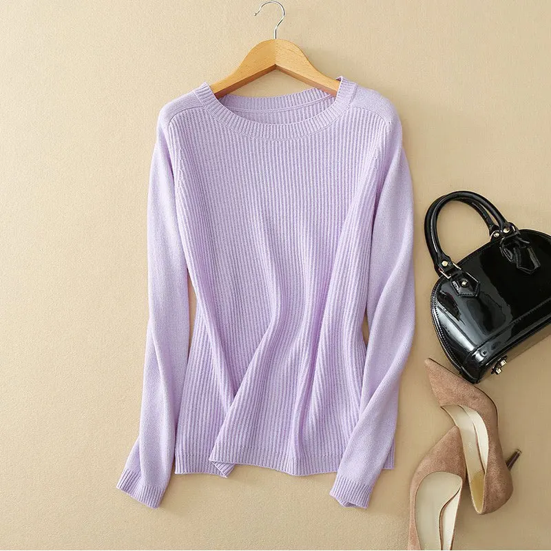 Кашана чистый кашемир вязаный пуловер свитер с длинным рукавом Женский пуловер супер мягкая женская зимняя одежда - Цвет: Purple