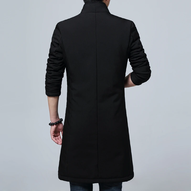 Зимние мужские пальто с длинными рукавами, однотонные однобортные куртки, мужские куртки в китайском стиле, черные и зеленые, M-4XL