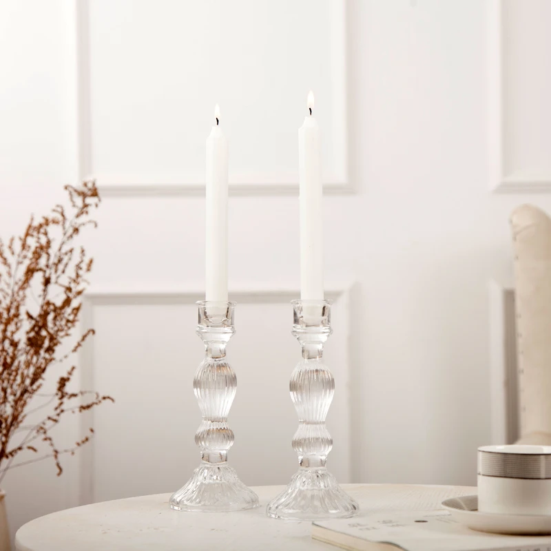 Elegant Wedding Favors Crystal Accents Glass Stick Candle Holder Home Tabletop Decor Candlestick Holders Pair Elegant Wedding Favors Crystal Accents Glass Stick Candle Holder Home Tabletop Decor Candlestick Holders Pair