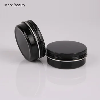 

2pcs 60g aluminum round cream bottle in black color, comestic containers with screw thread, Aluminum LipBalm Tins