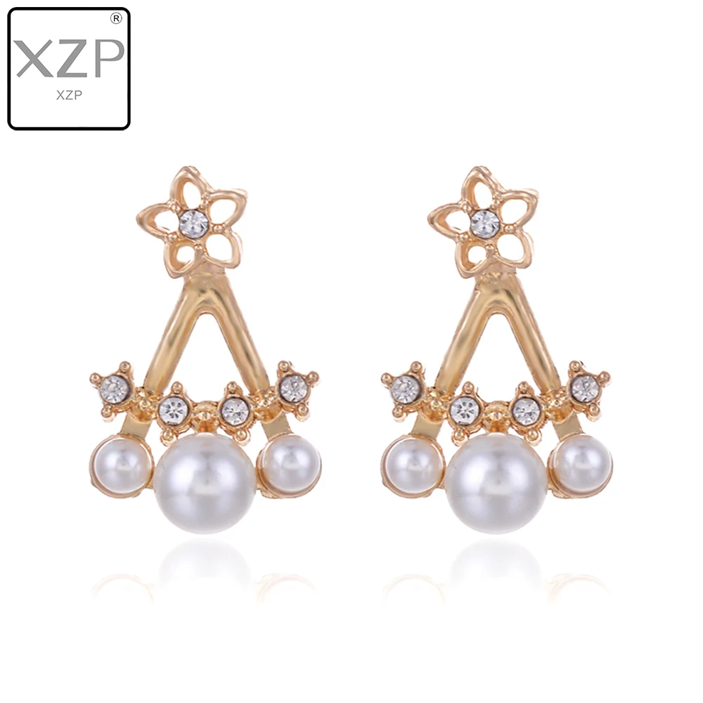 

XZP Korean Jewelry Zircon Pearl Heart Crystal Flower Angel Wings Charm Geometry Stud Earrings For Women Statement Ear Jewelry