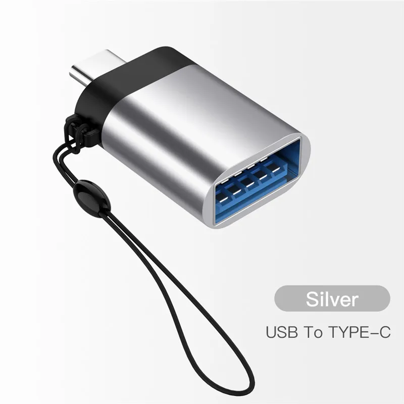 silver with string Адаптер USB type c otg, быстрый конвертер type C на usb 3,0, кабель usb-c type-c для зарядки и синхронизации данных для samsung, huawei, xiaomi, macbook - Цвет: silver with string