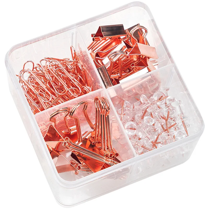 

Deli 4 In 1 Cute Rose Gold Paper Pin Ticket Clips Metal Combination Set Paperclips Binder Clips School Stationery Office Suply