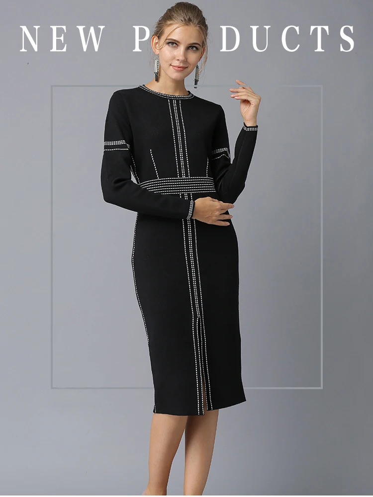 New Women Europe and the United States small Hong temperament wild little black dress long-sleeved backing knit dress tide (1)