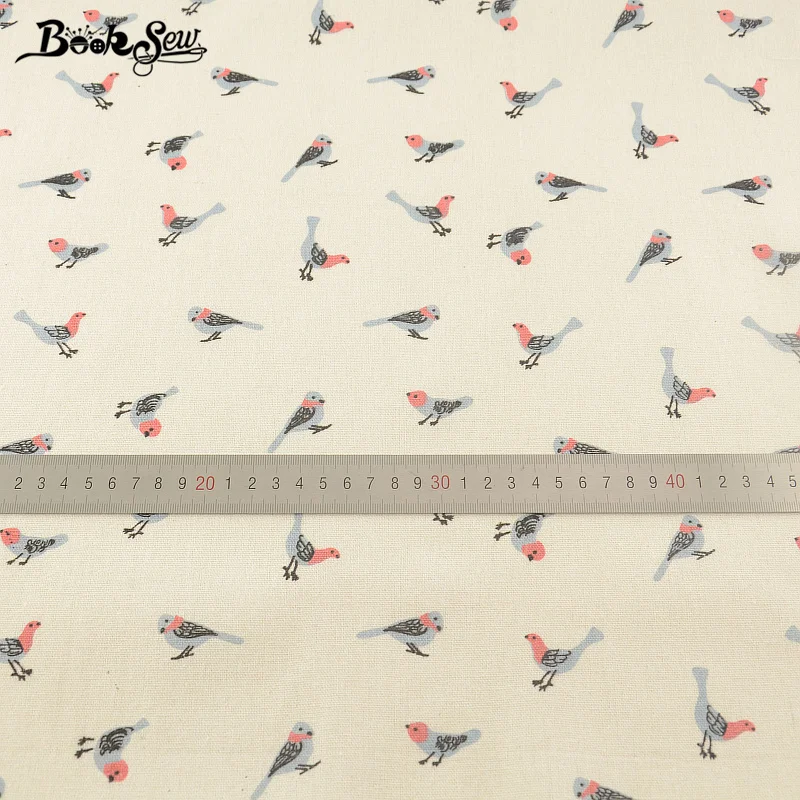 Booksew Printed Bird Design Cotton Linen Fabric Home Sewing Material For Tablecloth Pillow Bag Curtain Cushion Zakka Tissu CM