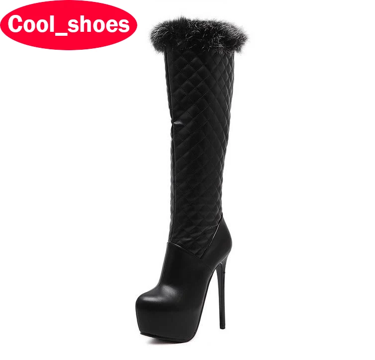 

2016 Hot Sale Nightclub High Boots Ladies Boots Round Toe Zip Fashion Feather Thin Heels Boots High Platform Over The Knee 299