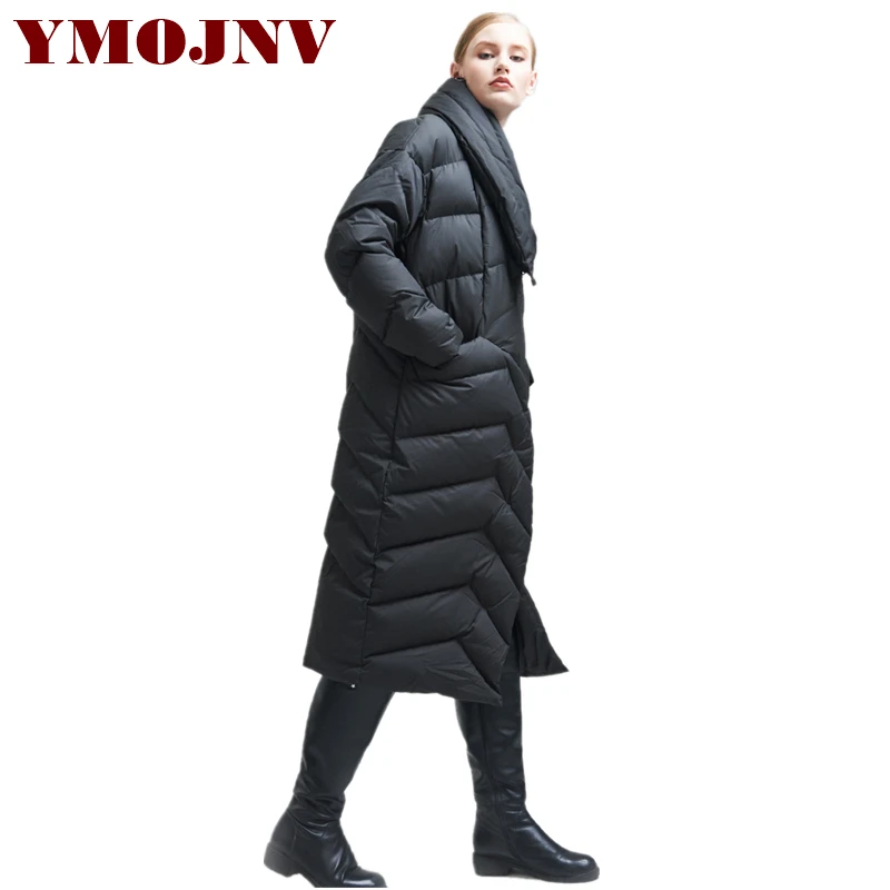 Модные зимние женские пуховики YMOJNV 2019 асимметричное длинное плотное теплое