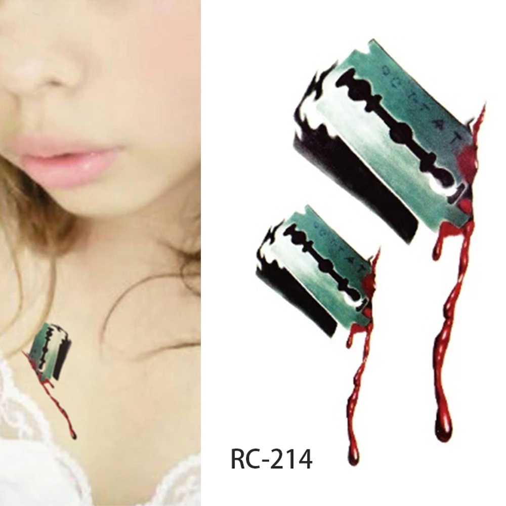 

Tattoo Sticker Waterproof Halloween Terror Wound Realistic Blood Blade Scars