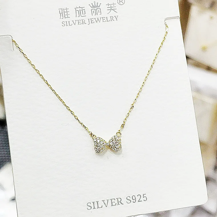 bow full zircon alloy woman necklace Hypoallergenic fadeless fashion jewelry Clavicle chain pendant charms women girl