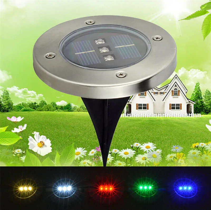 5Pcs/Lot,3 Leds Colorful LED Outdoor Solar Buried Lamps LED Garden Lawn