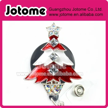 

Frosted Christmas Tree Badge Holder - Retractable Badge Reel - Rhinestone ID Badge Clip - Nurses Gift - Nurse Jewelry - Lanyard