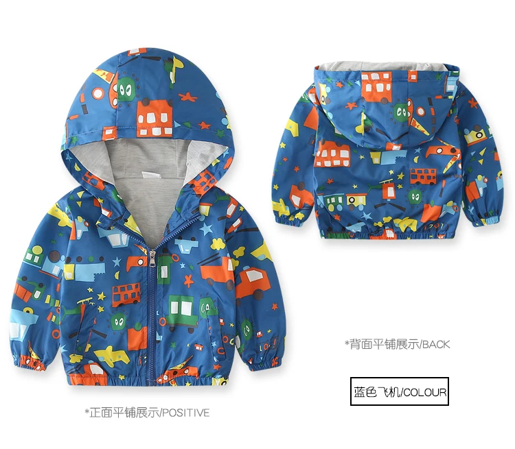 Baby Boy Kids Jacket Coat Windbreaker for Boys Children Navy Blue Print Cartoon Bus Car Hooded Single Zipper Outwear 2 3 4 5 6 t (6)