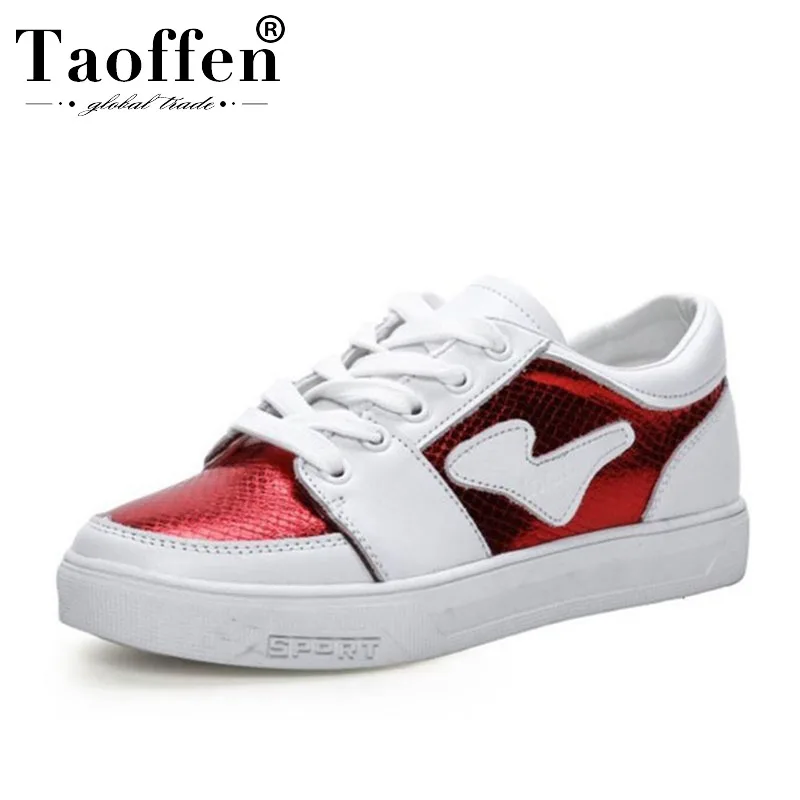 

Taoffen Comfortable Women Casual Shoes Genuine Leather Flats Sneaker Shoes Women Mixed Color Fashion Vulcanized Shoes Size 35-40